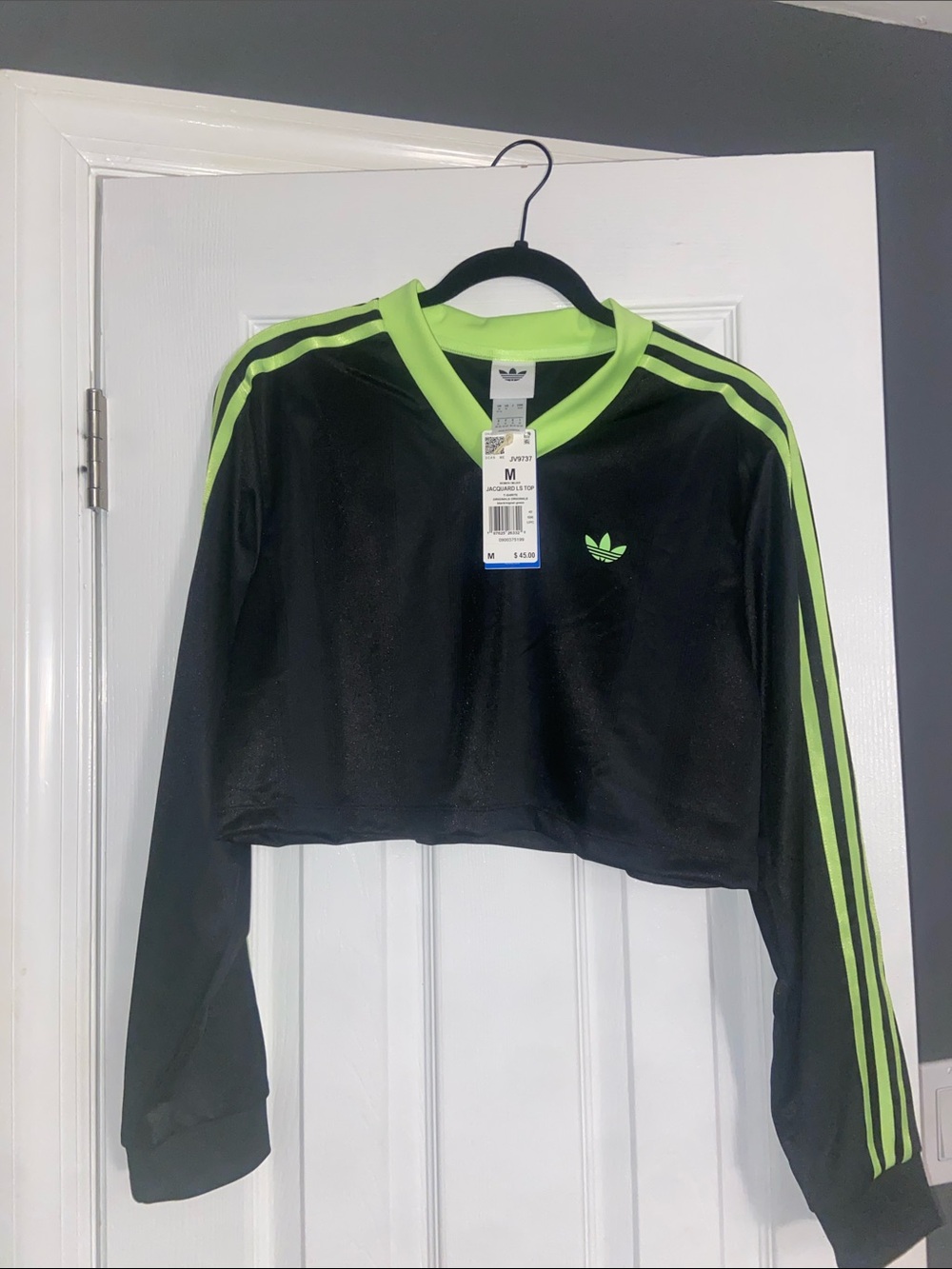 adidas Black Cropped Long Sleeve with Neon Green Accents